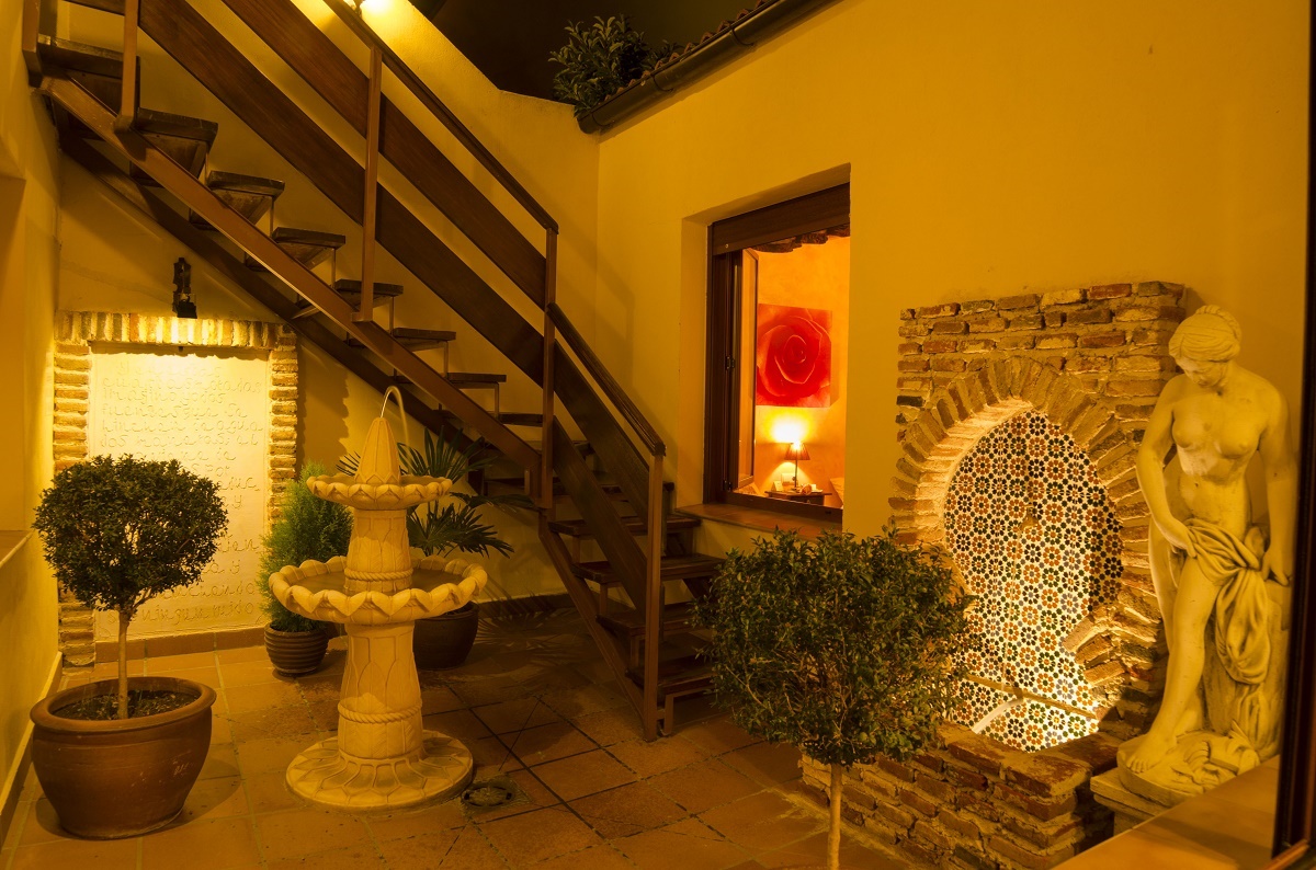 courtyard night fountain