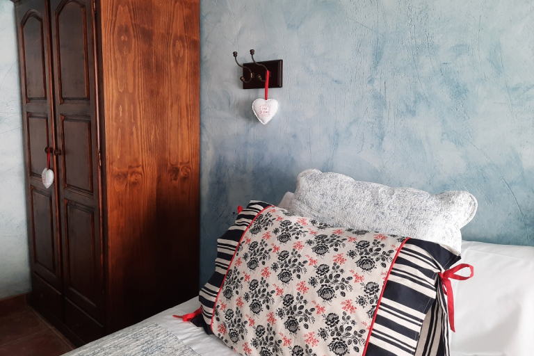 Blue room bed textiles, author house